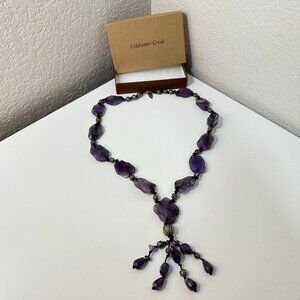 Coldwater Creek Amethyst Natural Stone Necklace Black Cord Silver Tone Beads